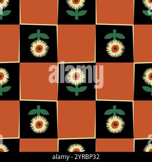 Kariertes nahtloses Muster mit Blumen. Moderne Grafik. Perfekt für Poster, Cover, Stoff usw. Stock Vektor