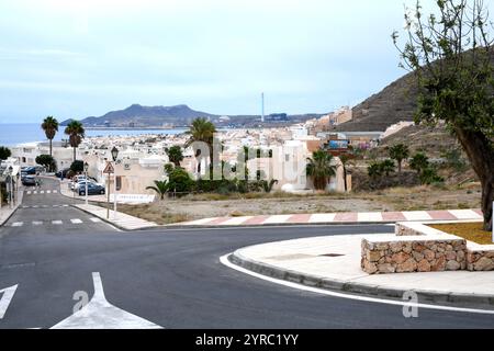 Carboneras, Panoramablick. Am unteren Berg der Mesa de Roldán. Almería, Andalusien, Spanien. Stockfoto