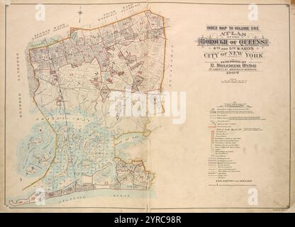 Index-Karte zu Band: 1, Atlas des Borough of Queens. Vierter und fünfter Bezirk. New York. Veröffentlicht von E. Belcher Hyde, 97 Liberty St., Brooklyn Borough. 1907. 1907 Stockfoto