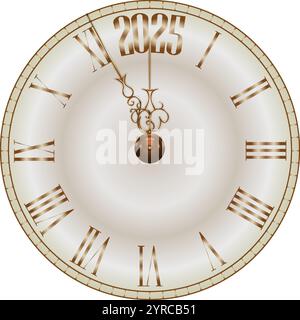 Die letzten Momente vor Neujahr 2025. Neujahrsuhr. Weihnachten und Neujahr. Countdown bis Mitternacht. Vektorabbildung isolieren. Stock Vektor