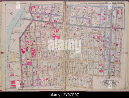 Queens, V. 2, Double Page Plate No. 7; Part of Long Island City, Ward 1; [Map Bounded by Patterson Ave., 4th Ave., Webster Ave., East Channel] 1919 Stockfoto