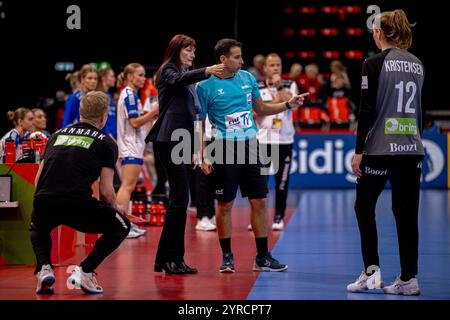 Basel, Schweiz. Dezember 2024. Basel, Schweiz, 03. Dezember 2024: Arijana Vojice (EHF Supervisor) beim EHF Euro 2024-Spiel der Frauen zwischen Färöer und Dänemark in St. Jakobshalle in Basel, Schweiz. Philipp Kresnik (Philipp Kresnik/SPP) Credit: SPP Sport Press Photo. /Alamy Live News Stockfoto