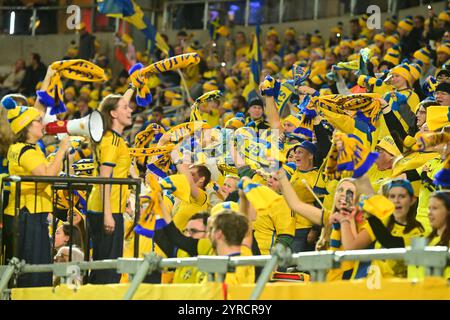 Stockholm, Schweden. Dezember 2024. Stockholm Arena, Stockholm, Schweden, 3. Dezember 2024: Schwedische Fans beim Spiel der europäischen Qualifikation der Frauen am 3. Dezember 2024 zwischen Schweden und Serbien in der Stockholm Arena in Stockholm, Schweden (Peter Sonander/SPP) Credit: SPP Sport Press Photo. /Alamy Live News Stockfoto