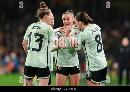 DUBLIN, Irland. Dezember 2024. Während der Frauen-Europameisterschaft 2025 spielt die WEQ am 3. November 2024 im Dubliner Aviva-Stadion das zweite Spiel der Republik Irland und Wales. (Bild von Ashley Crowden/FAW) Credit: Football Association of Wales/Alamy Live News Stockfoto