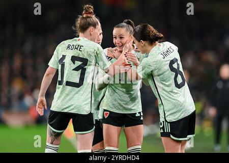 DUBLIN, Irland. Dezember 2024. Während der Frauen-Europameisterschaft 2025 spielt die WEQ am 3. November 2024 im Dubliner Aviva-Stadion das zweite Spiel der Republik Irland und Wales. (Bild von Ashley Crowden/FAW) Credit: Football Association of Wales/Alamy Live News Stockfoto