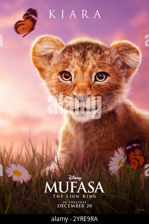 Mufasa: Der König der Löwen (2024) von Barry Jenkins mit Blue Ivy Carter als Kiara. Die junge Prinzessin erfährt die außergewöhnliche Geschichte der Reise ihres Großvaters. NUR FÜR REDAKTIONELLE ZWECKE des Posters mit US-Schriftzeichen. Quelle: BFA / Walt Disney Pictures Stockfoto