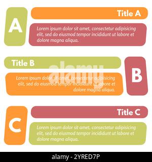 Set aus drei horizontalen bunten Optionen Banner. Schritt-für-Schritt-Infografik-Designvorlage. Vektorabbildung Stock Vektor