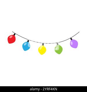 Farbenfrohe Glühlampen. String Dekorationsvektor. Festliches Partydesign. Symbol für die Feier. Stock Vektor