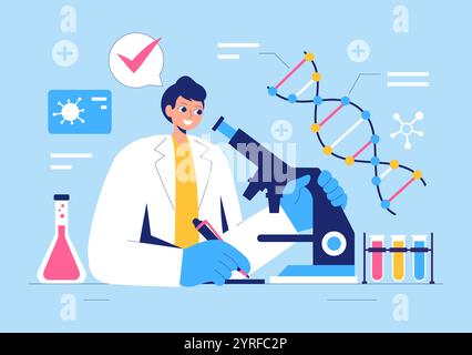 Biomarkers Vektor-Illustration mit Biomarker DNA Biology Evidenz, Nanotechnologie, strukturell-chemischen Formeln und Molekularmodellen Stock Vektor