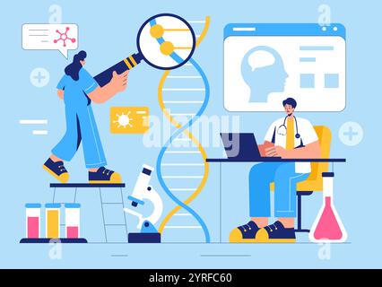 Biomarkers Vektor-Illustration mit Biomarker DNA Biology Evidenz, Nanotechnologie, strukturell-chemischen Formeln und Molekularmodellen Stock Vektor