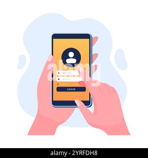 Handheld Smartphone mit Benutzer-Anmeldeformular Seite flache Illustration Vektorvorlage, Konto-Anmeldung, Anmeldeautorisierung, Online-Registrierungsformular, U Stock Vektor