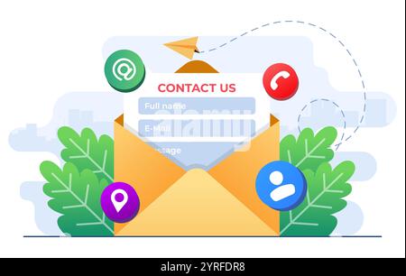 Kontakt Concept flache Illustration Vektorvorlage, Kundenservice, Online-Support, Hotline, Helpdesk, E-Mail-Kommunikationsformular als inf Stock Vektor