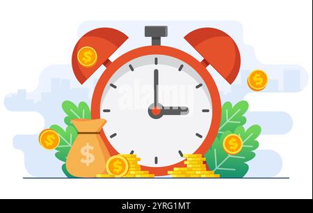 Business Investments, Earned, Financial Savings, Time Management and Deadline Concept flache Illustrationsvektorvorlage, Stock Vektor