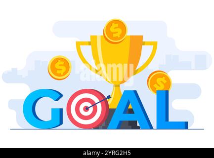 Finanzielle Ziele erreichen Konzept flache Vektor-Illustration Vektor-Vorlage, Trophäe, Auszeichnung und Belohnung, Erfolg Stock Vektor