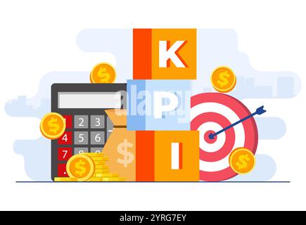 KPI, Key Performance Indicators Business Technical Concept Flat Vector Illustration, Performance Evaluation and Dynamics on Dashboard, Strategy, Data Stock Vektor