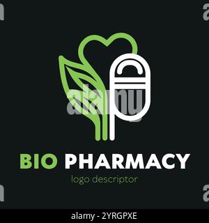 Biotechnologie und Apotheke Logo Design Vektor Illustration.icon . Geeignet für Unternehmen und Technologie, Web, Flyer isoliert auf schwarzem Hintergrund Stock Vektor