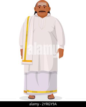 indischer Mann in traditioneller südindischer Kleidung, Mann in südindischer Tracht Dhoti und Shirt Stock Vektor