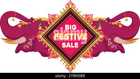 Festliches Verkaufsbanner, Diwali Festivalposter, Diwali Sale Banner, Diwali Hintergrund Design mit Elefantenkopf Stock Vektor