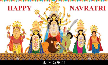 Durga Puja Navratri Dussehra Festival von Indien, Poster für Navratri Dussehra Göttin durga. Durga-Puja-Vektor-Illustration. Stock Vektor