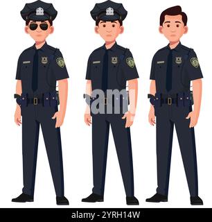 Polizeibeamte, Polizei in Uniform, Untersuchung von Verbrechen und Schutz des Lebens der Bürger Stock Vektor