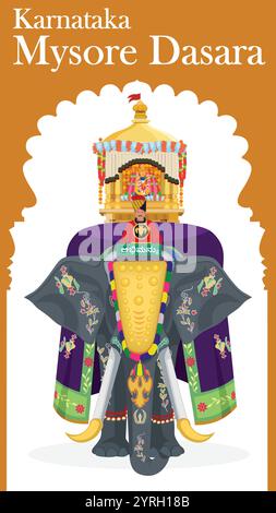 Mysore dasara, Balarama ist der Elefant der Dasara-Prozession und trug das Idol der Göttin Chamundeshwari. Stock Vektor