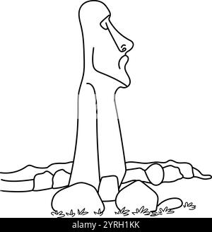 Island Statue am Strand, handgezeichnet in dünner Linie Stock Vektor