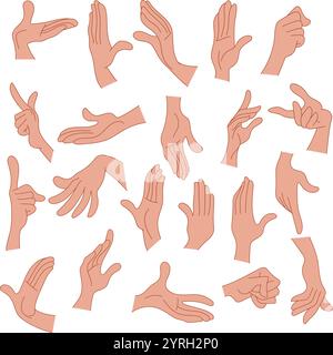 Comic menschliche Hände, Hände Posen Gesten, menschliche Handflächen und Handgelenkvektor Set Stock Vektor