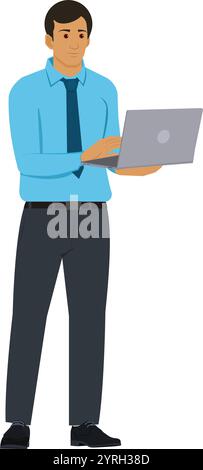 Mann, der im Büro arbeitet, Konzept für Social-Media-Apps und -Dienste. Kreatives flaches Design für Webbanner, Marketingmaterial, Geschäftspräsentationen, Stock Vektor