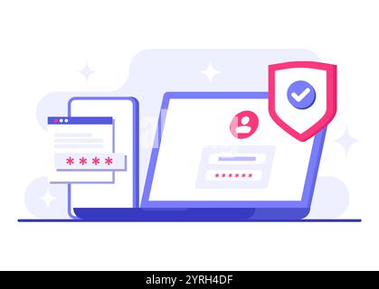 Vektorvorlage für flache Illustrationen in zwei Schritten, OTP, Authentifizierungskennwort, Einmalkennwort für sichere Anmeldung für ein Konto oder eine App, Anmeldung Stock Vektor