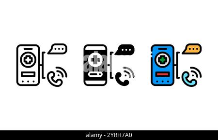 Symbol für Gesundheitsberatung. Dies wird durch Smartphone-Anwendungen, Telefon- und digitale Messaging dargestellt Stock Vektor