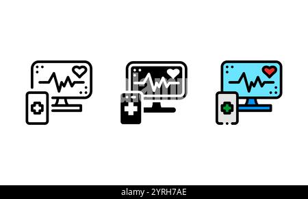 Symbol für Medizintechnik. Vektorsymbol mit Kontur, Glyphe und gefülltem Konturstil. Die durch Computer und Mobiltelefone mit digitaler Gesundheit repräsentiert wird Stock Vektor