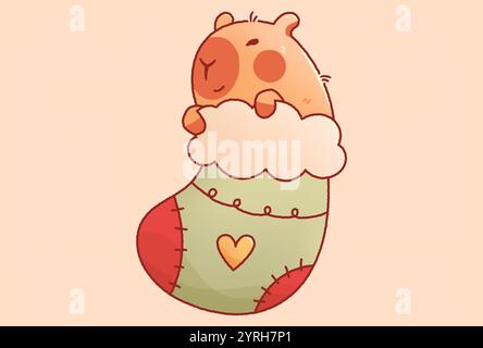Kawaii Silvester-Capybara-Socke mit rauen Kanten. Stock Vektor
