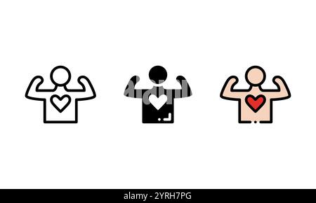 Wellness-Symbol. Ein anderer Stil, der durch eine fitte Person und eine Herzform dargestellt wird. Dieses Vektor-Symbol perfekt für das Thema Gesundheitswesen Stock Vektor
