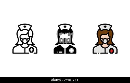 Pflegesymbol. Vektorsymbol mit Kontur, Glyphe und gefülltem Konturstil. Gesundheitskonzept. Die das medizinische Personal in Krankenhäusern repräsentiert. Stock Vektor
