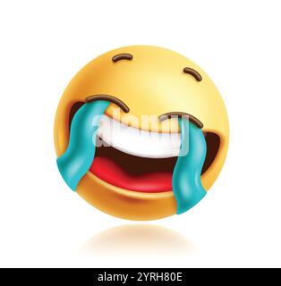 Goofy Emoji 3D Clipart Charakter. Emoji-Gesicht im Lachen, Tränen der Freude, verrückt, dumm, frech, lustige, lustige und lustige gelbe Grafik mit Gesichtsausdruck Stock Vektor