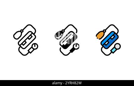 Symbol für das Tensiometer. Vektorsymbol mit Kontur, Glyphe und gefülltem Konturstil. Das ein Blutdruckmessgerät darstellt. Gesundheitskonzept Stock Vektor