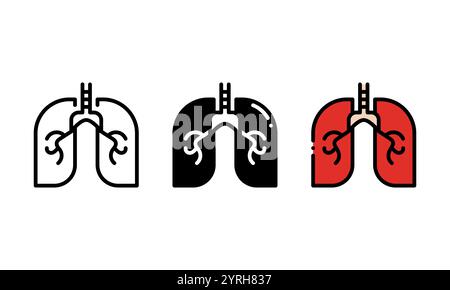 Symbol für die menschliche anatomische Lunge. Vektorsymbol mit Kontur, Glyphe und gefülltem Konturstil. Ideal für Gesundheitsthemen Stock Vektor