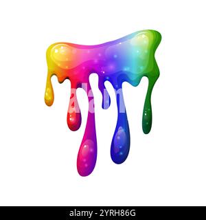 Tropfender Regenbogenschleim mit leuchtenden Farben. Rainbow Splash Kollektion auf transparentem Hintergrund. Ideal, um verspielt und giftig zu sein Stock Vektor