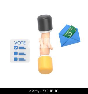 Zeichentrickgestensymbol Mockup.3D Hand, die Stimmzettel in den Wahlzettel legt. Wahlen, Abstimmung, Wahlgang, Bürgerbeteiligung an der Abstimmung Konzept.3D r Stockfoto