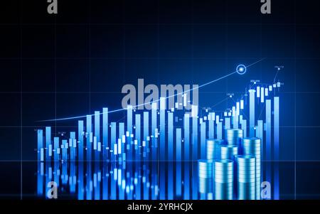 Statistisches Diagramm mit Business Finance-Konzept, 3D-Rendering. 3D-Abbildung. Stockfoto