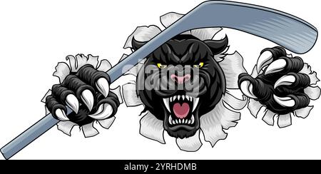 Black Panther Leopard Jaguar Cat Hockey Maskottchen Stock Vektor