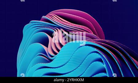 Eine fesselnde 3D-Illustration mit leuchtenden Neonstoffschichten dieses abstrakte Design verbindet blaue und rosafarbene Farbtöne, um fließende, dynamische Formen zu bilden Stockfoto