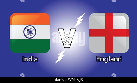 Indien vs. England 3D-Illustrationsvektorflaggen in schattiertem abgerundetem Rechteck mit Flash vs. Match Stock Vektor