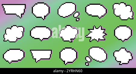 Pixel-Sprechblasen. Vektor-8-Bit-Illustration im Retro-Stil. Satz Aufkleber. Stock Vektor