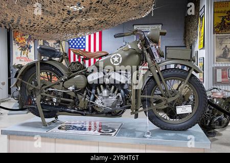 Ein Militärmodell von Harley Davidson WLC aus dem Jahr 1942, wie es im Motorcycle Museum in Newburgh New York ausgestellt wurde. Stockfoto