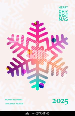 Bunte Karte, Flyer, Poster für Neujahr 2025. Weihnachtsgrüße. Moderner minimalistischer Stil. Verlaufsfarben. Schneeflocke. Vektorabbildung Stock Vektor