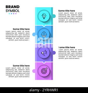 Infografik-Vorlage mit Symbolen und 4 Optionen oder Schritten. Puzzleteile. Kann für Workflow-Layout, Diagramm, Banner und Webdesign verwendet werden. Vektorillustratio Stock Vektor