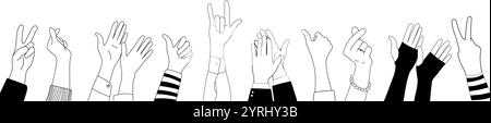 Kritzelskizze Hände hoch Gesten Comic Icons Silhouetten Vektor Set. Stock Vektor