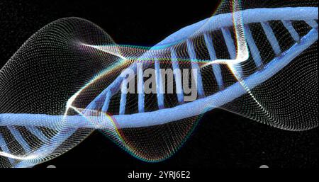 Bild des dna-Strangs über bewegten Formen Stockfoto