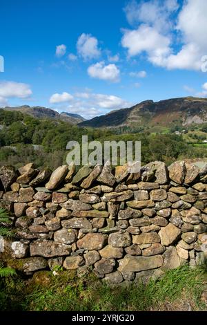 Landschaft zwischen Hodge Close Steinbruch und Little Langdale nördlich von Coniston im Lake District Nationalpark. Stockfoto